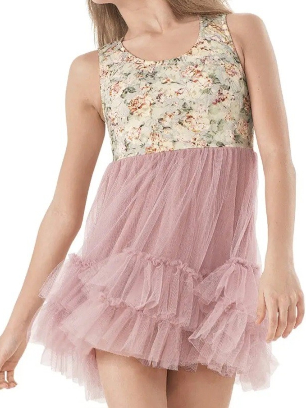 Weissman Love Story Floral Bodice Pink Tulle Ruffle Dress Size LA